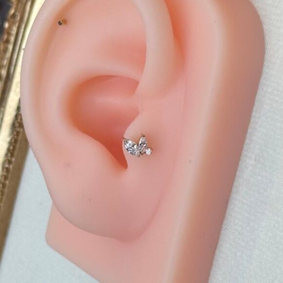 Double Marquise and Round CZ Top - Gold Plated Titanium - Picture 4 of 4